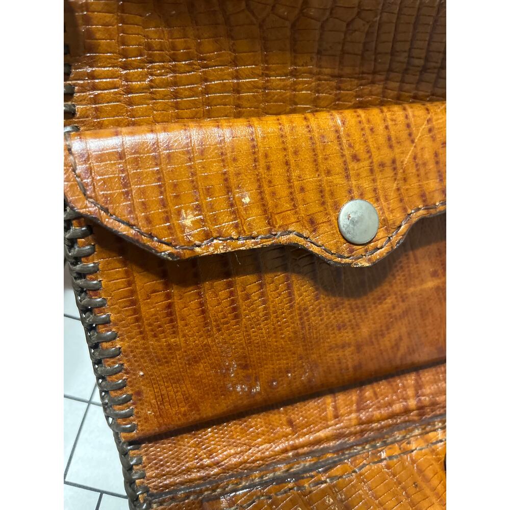 VINTAGE EXOTIC LEATHER MENS BIFOLD WALLET COGNAC - Picture 7 of 9